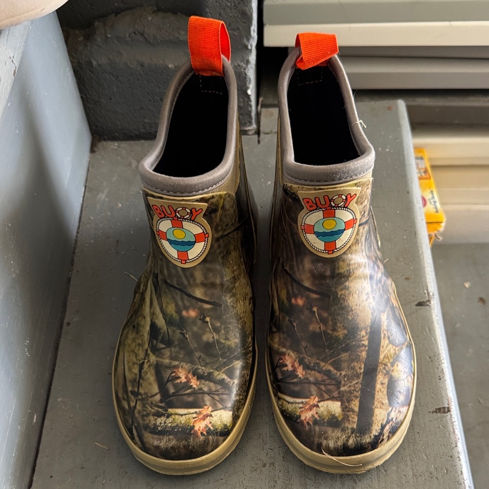 Kids Camouflage Rain Boots with Orange Accents